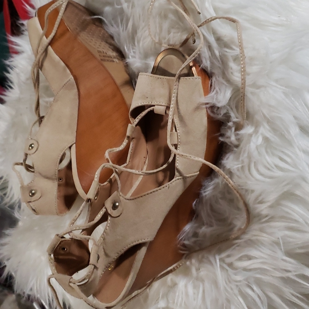 Qupid lace up wedges